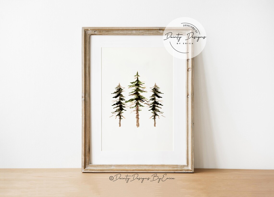 Watercolor Pine Trees Trio Christmas Forest Holiday Poster Art - Image 4