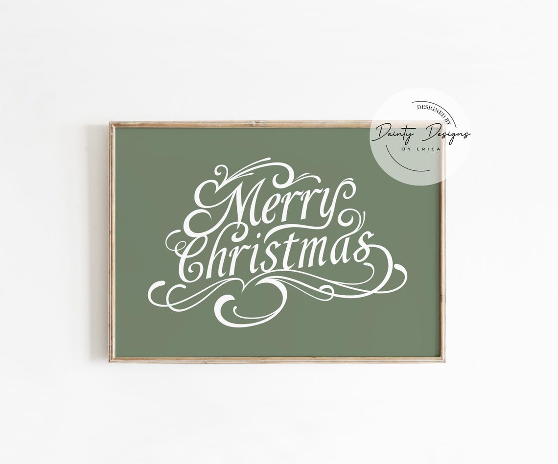 Merry Christmas Elegant Script Sage Green Holiday Beautiful Poster - Image 2