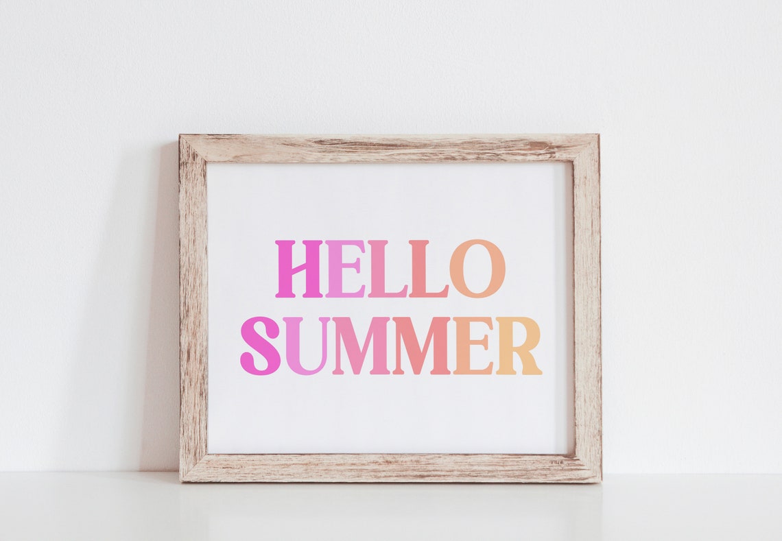Hello Summer Pastel Ombre Typography Seasonal Wall Print Decor
