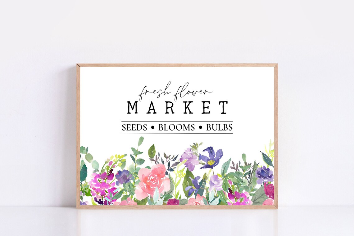 Fresh Flower Market Seeds Blooms Bulbs Watercolor Floral Sign Poster - Image 4