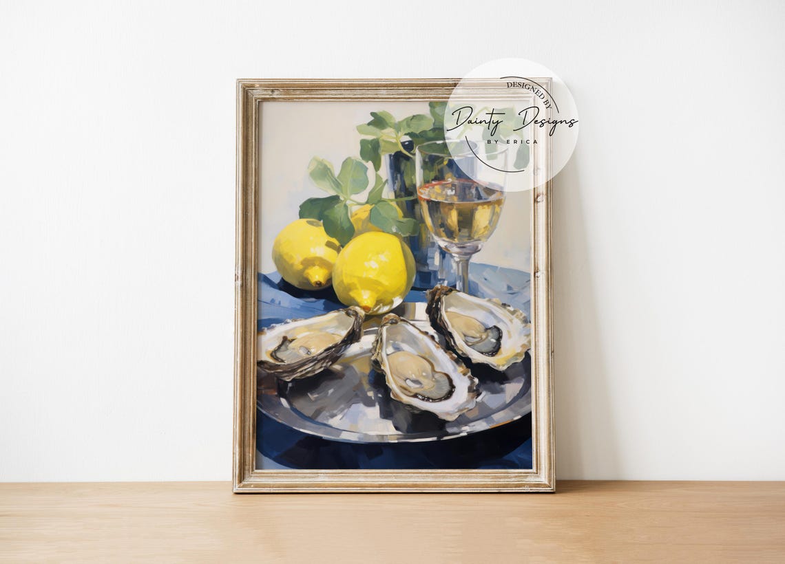 Oyster and Lemon Kitchen Poster Impressionist Seafood Still Life - Image 2