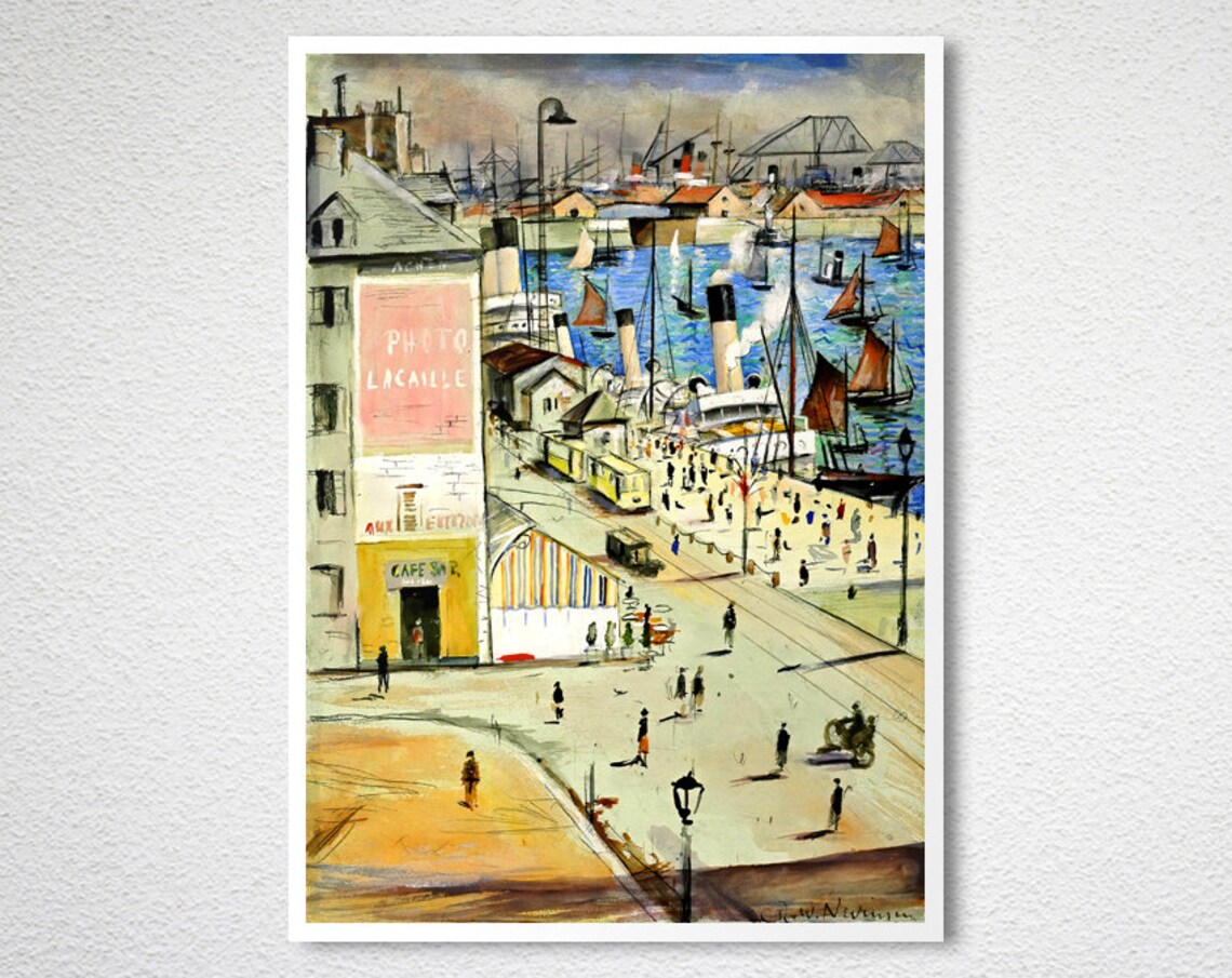 French Le Havre Harbour Steamers Tram Watercolor City Art Poster - Image 2