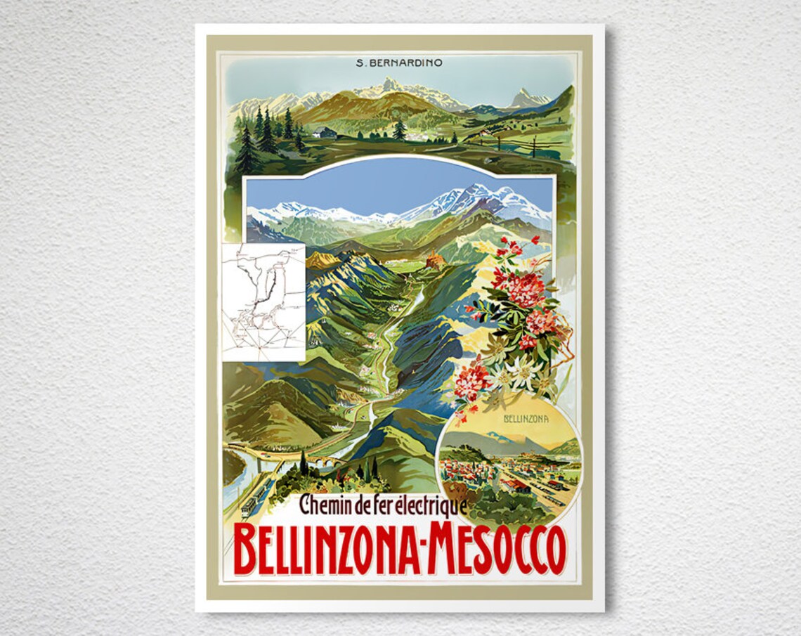 Bellinzona Mesocco Electric Railway Vintage Swiss Mountain Poster - Image 2