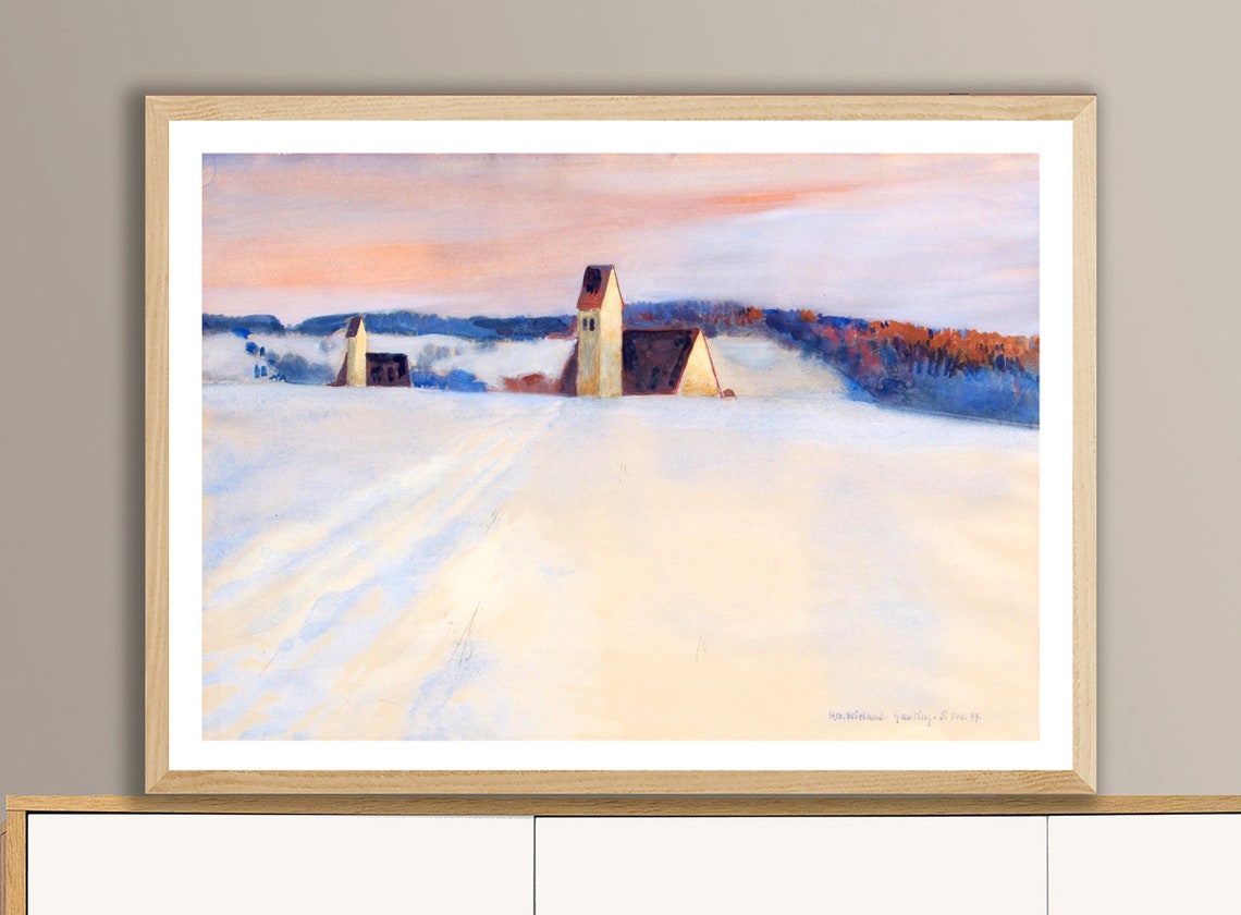 Hans Beat Wieland Gauting Winter Snow Church Landscape Poster - Image 2