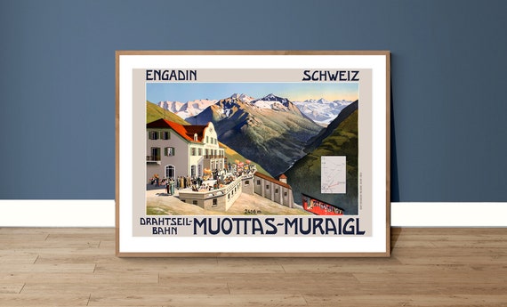 Muottas Muragl Engadin Suisse Vintage Travel Poster Poster Print Or Print Gift Idea Wall Decor