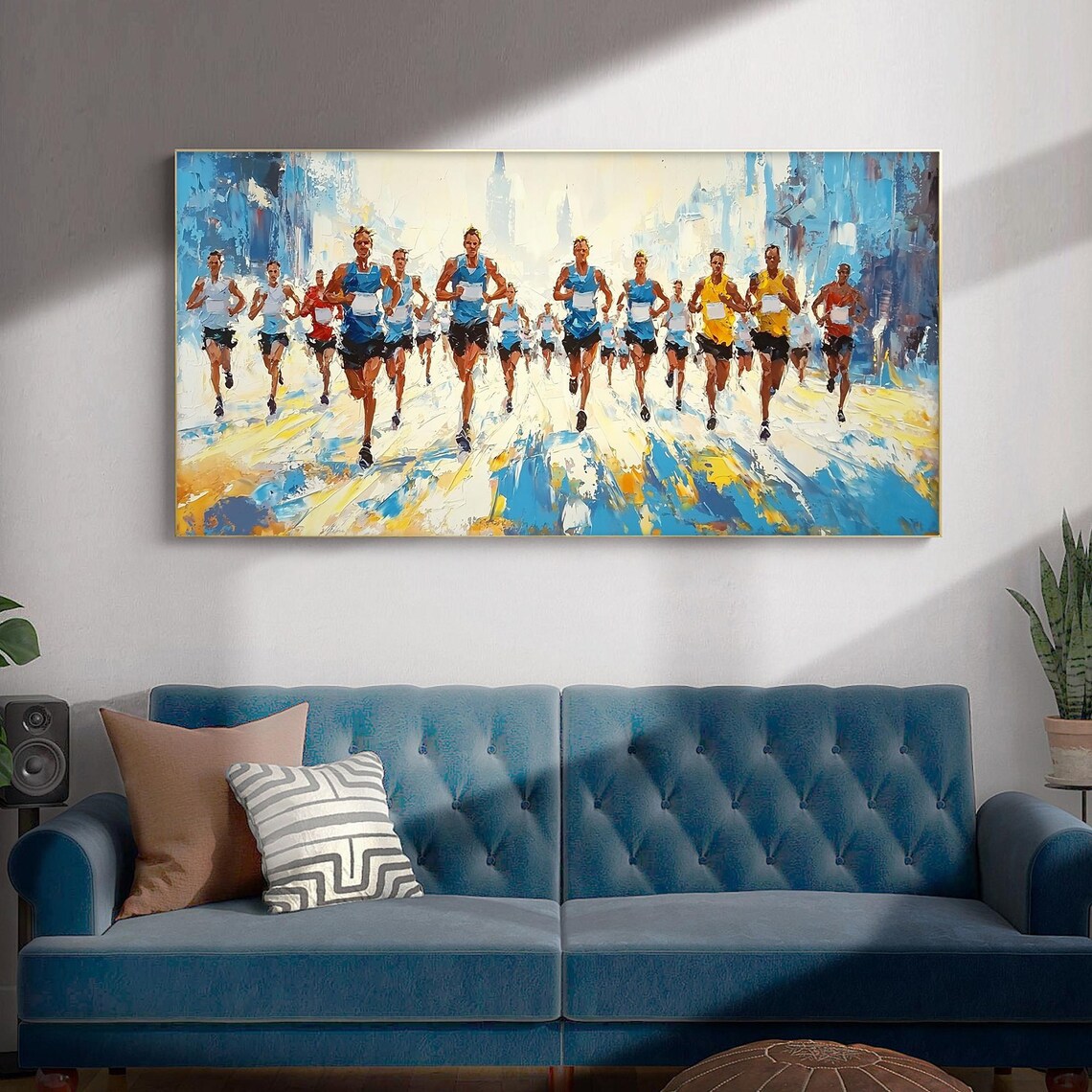 Marathon Runners City Race Dynamic Sports Abstract Oil Painting Poster - Image 2