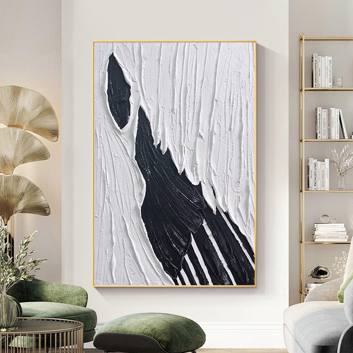 Black And White Bold Stroke Textured Abstract Vertical Wall Painting