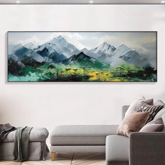 Large Original Green Mountain Landscape Oil Painting On Abstract Natural Scenery Painting Textured Wall Art Living Room Wall Decor