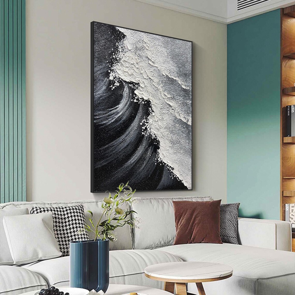 Abstract Minimalist Ocean Wave Oil Painting Art Print - Image 3