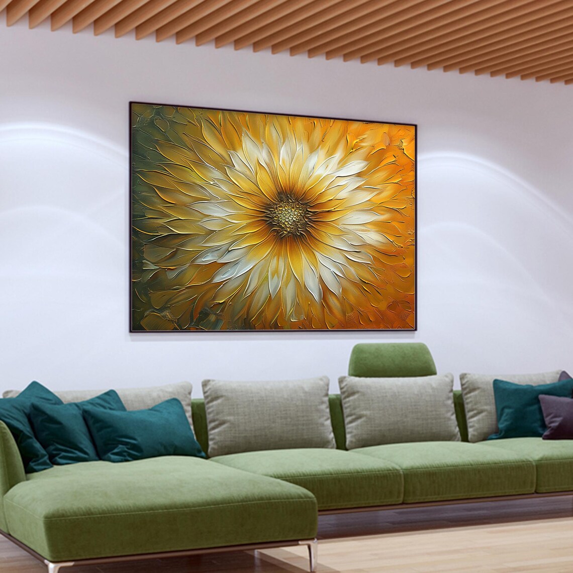 Golden Sunflower Bloom Close Up Abstract Impasto Oil Painting Poster - Image 4