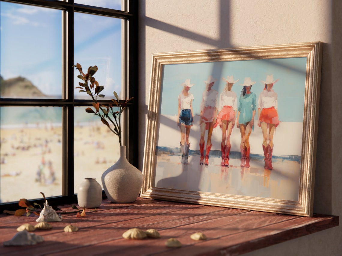 5 Cowgirls Coastal Cowgirl Trendy Print Beach Cowgirl Wall Art Cowboy Boots Preppy Decor Dorm Decor - Image 3