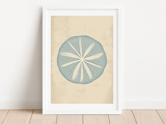 Vintage Sand Dollar Coastal Blue Beach Illustration Wall Poster