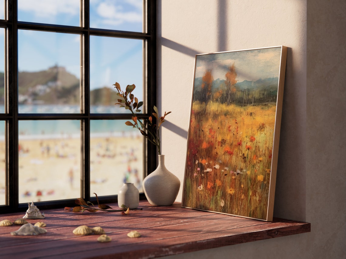 Autumn Wildflower Meadow Golden Fall Vintage Floral Landscape Poster - Image 4