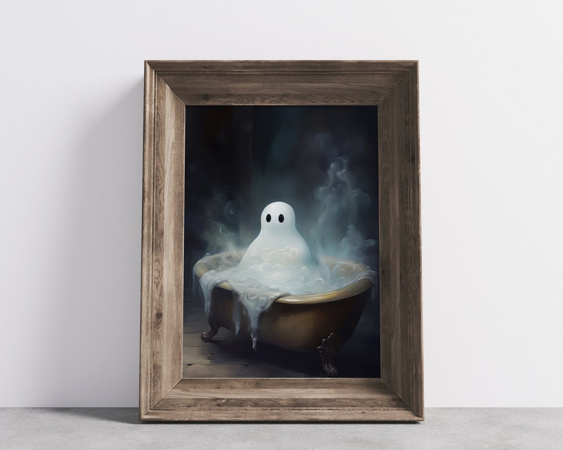 Cute Ghost Taking a Bubble Bath in Vintage Tub Halloween Poster - Image 4