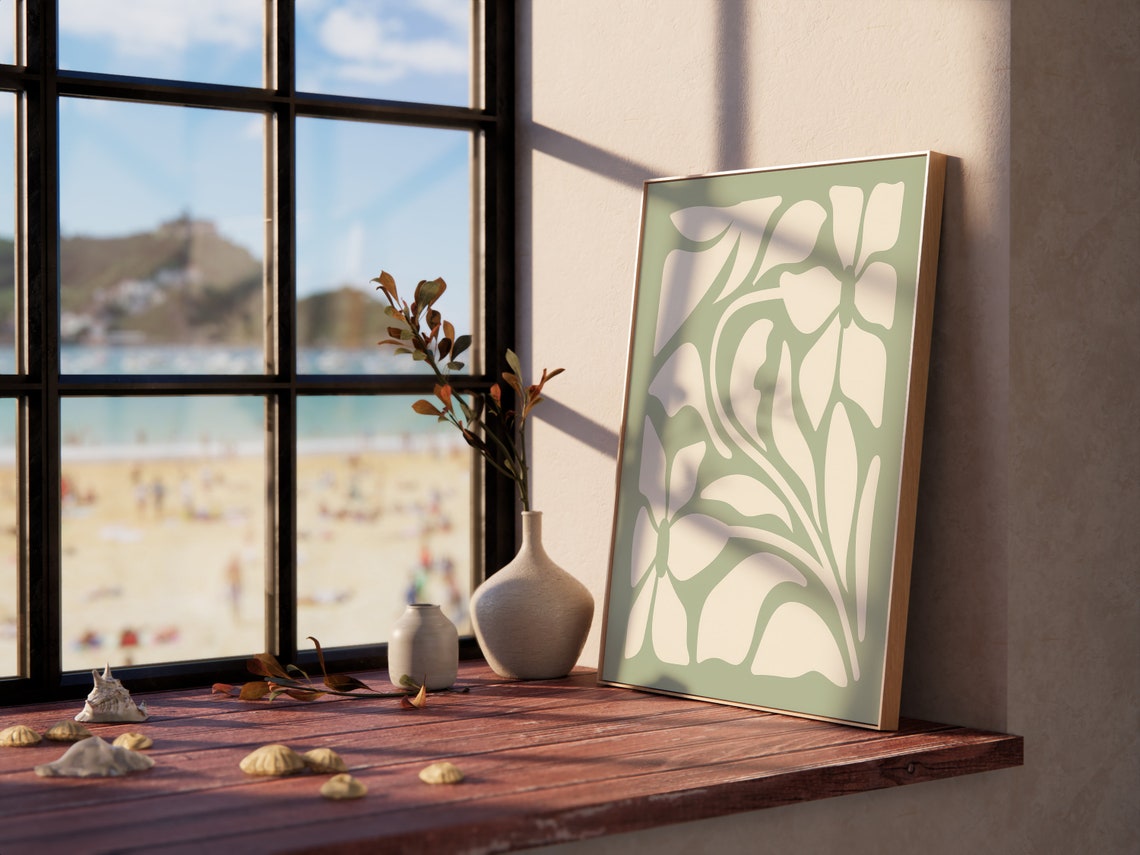 Sage Green Bold Abstract Floral Organic Shapes Modern Art Poster - Image 3