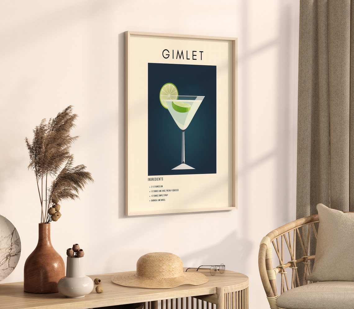 Gimlet Classic Cocktail Recipe Retro Minimalist Bar Decor Print - Image 4