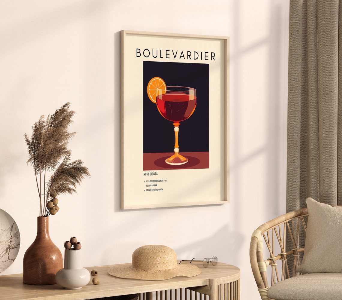 Boulevardier Classic Cocktail Recipe Retro Minimalist Bar Decor Print - Image 4