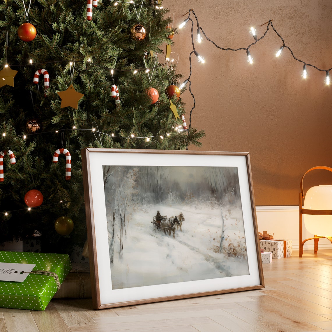 Horse Drawn Sleigh on a Snowy Road Vintage Winter Painting Poster - Image 4