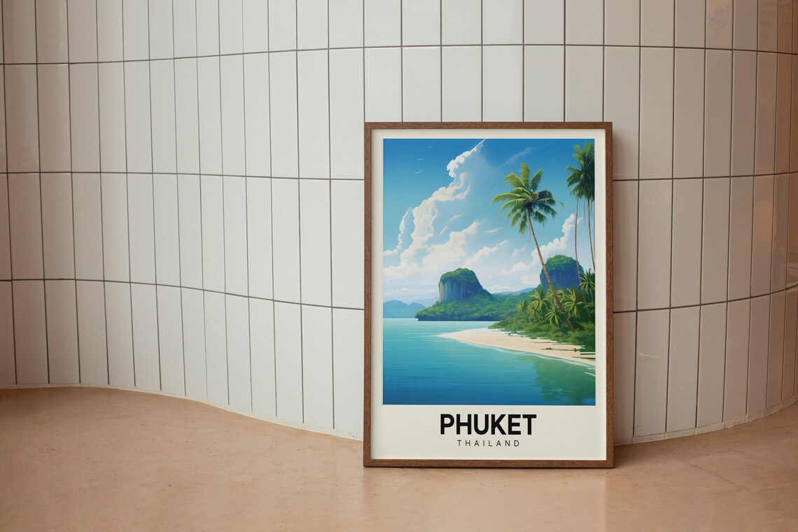 Phuket Thailand Sunny Tropical Beach Colorful Retro Travel Poster - Image 2