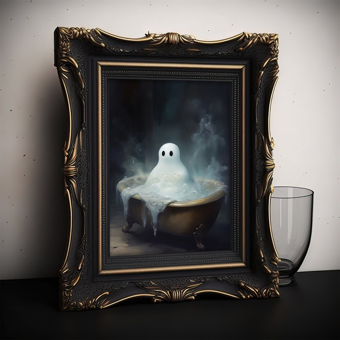 Cute Ghost Taking a Bubble Bath in Vintage Tub Halloween Poster - Image 3