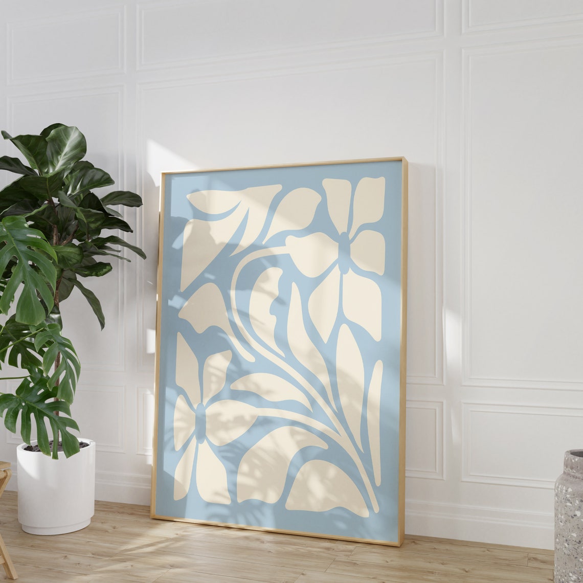 Soft Sky Blue Abstract Floral Organic Shapes Modern Art Poster - Image 4