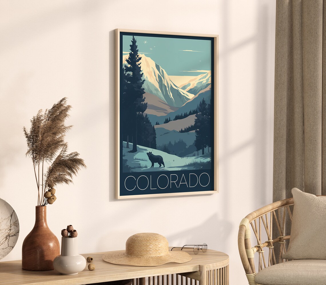 Colorado Mountain Retro Snow Peaks Wolf Forest Travel Poster - Image 4
