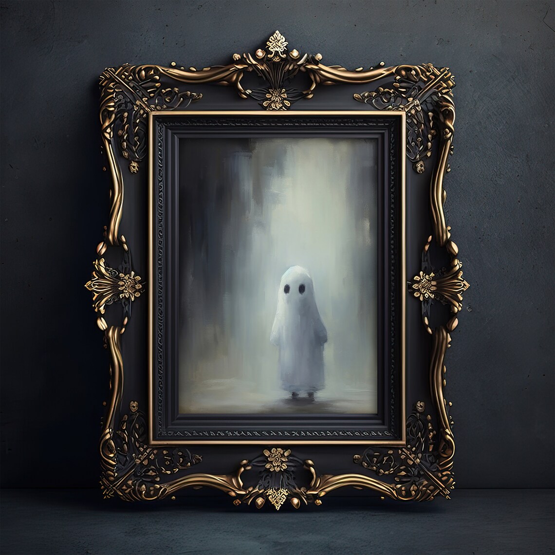 Spooky Tiny Baby Ghost in Moody Mist Vintage Halloween Poster - Image 4