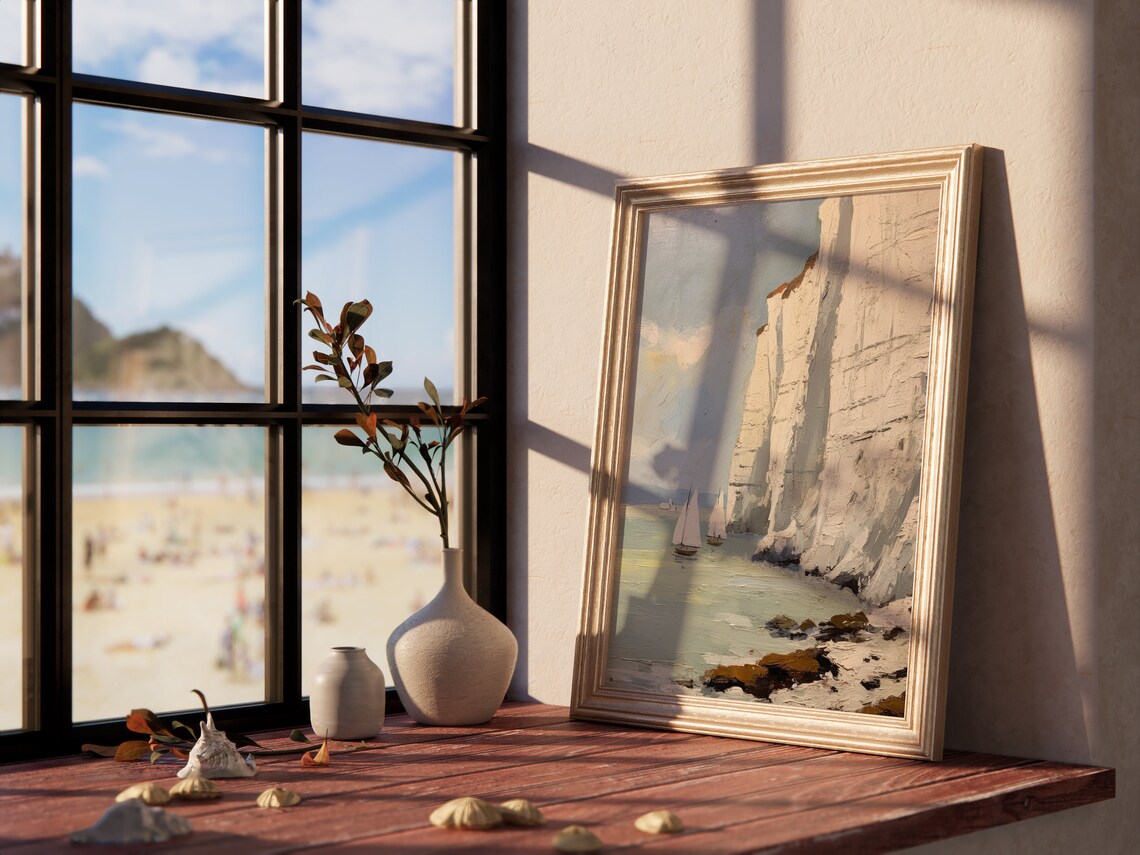 White Cliffs Sailboats Coastal Vintage Seascape Farmhouse Art Print - Image 4