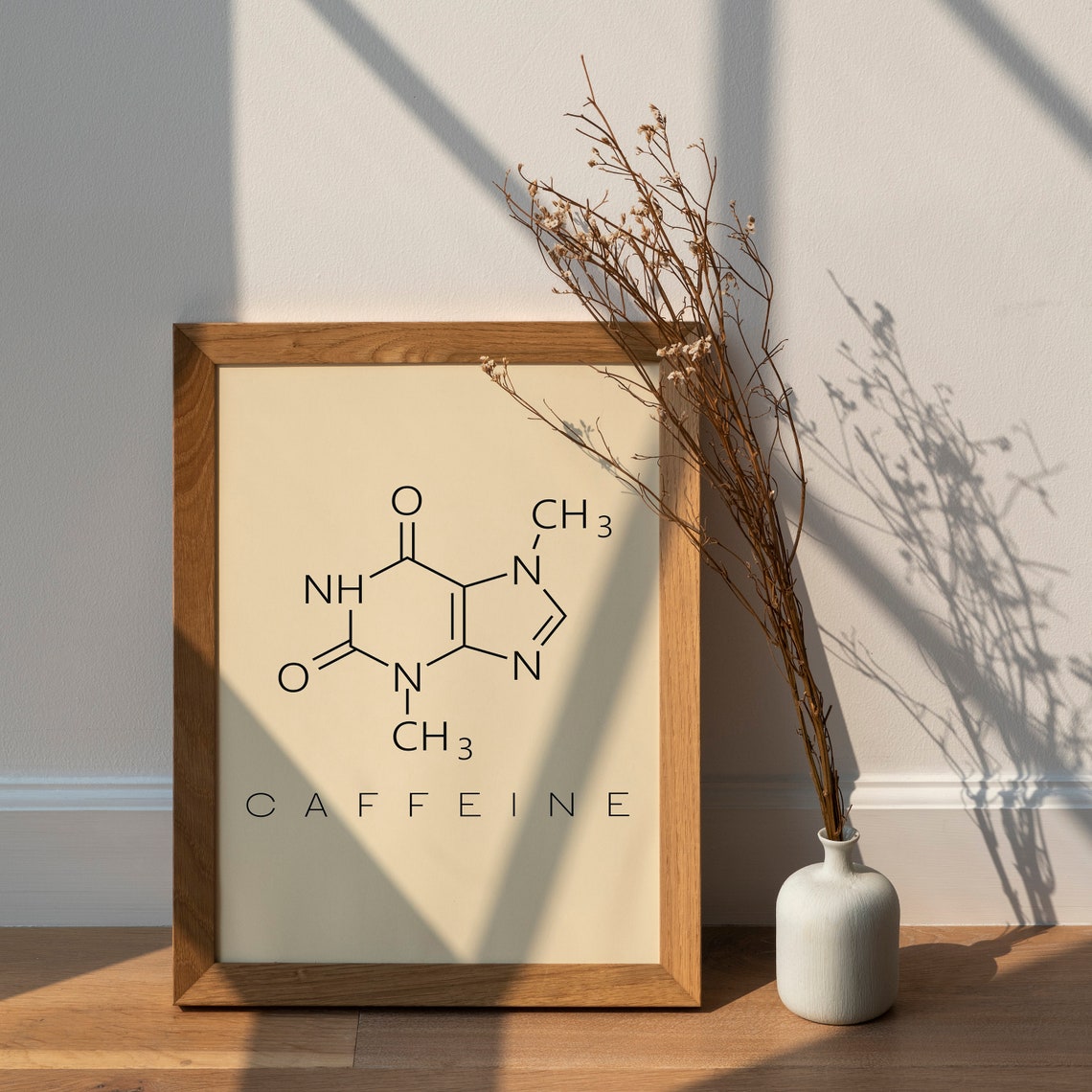 Caffeine Molecule Minimalist Chemistry Cream Science Wall Art - Image 2