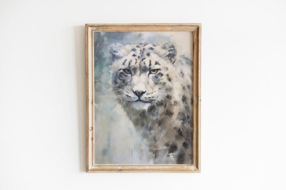 Snow Leopard Vintage Winter Print Farmhouse Wall Decor Winter Wall Art Impressionist Art Wall Art