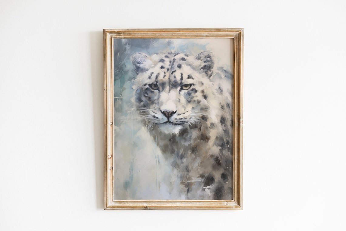 Snow Leopard Vintage Winter Print Farmhouse Wall Decor Winter Wall Art Impressionist Art Wall Art