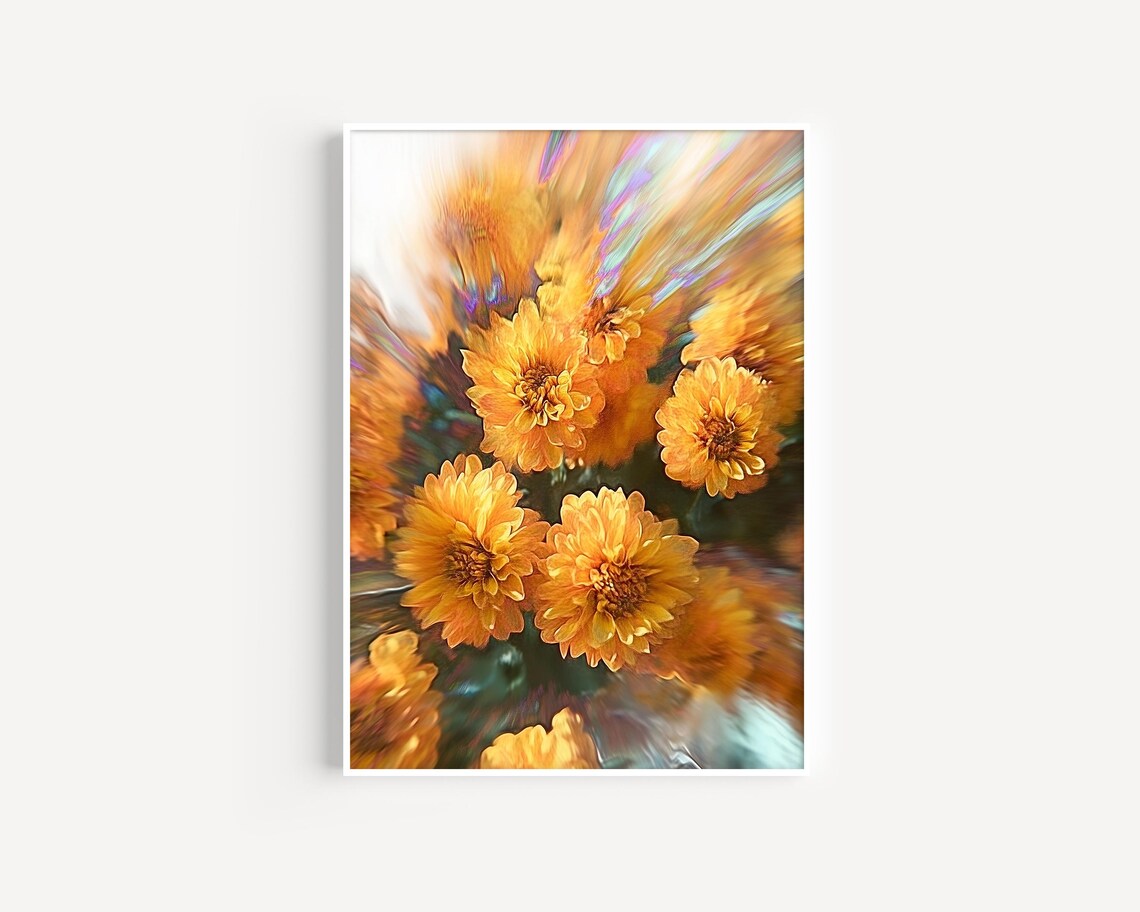 Golden Chrysanthemums Soft Blurred Floral Photography Art Poster