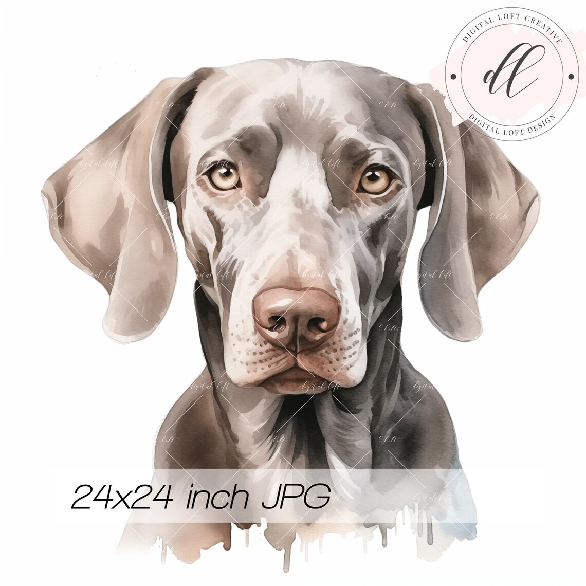 Watercolor Weimaraner Dog Portrait Gray Pet Lover Art Poster