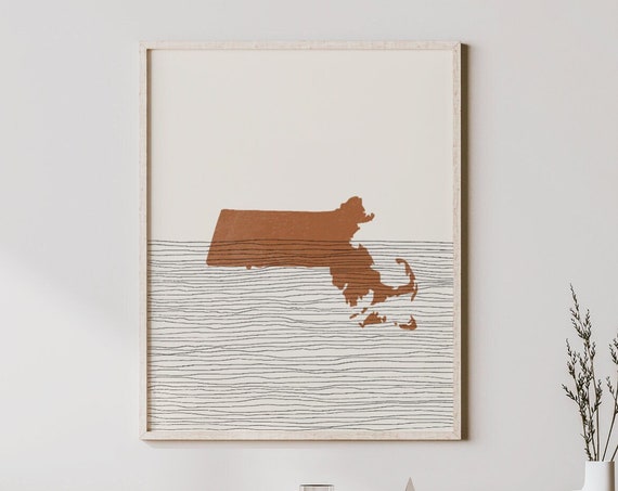 Massachusetts Boho Mid-Century Map Art Print