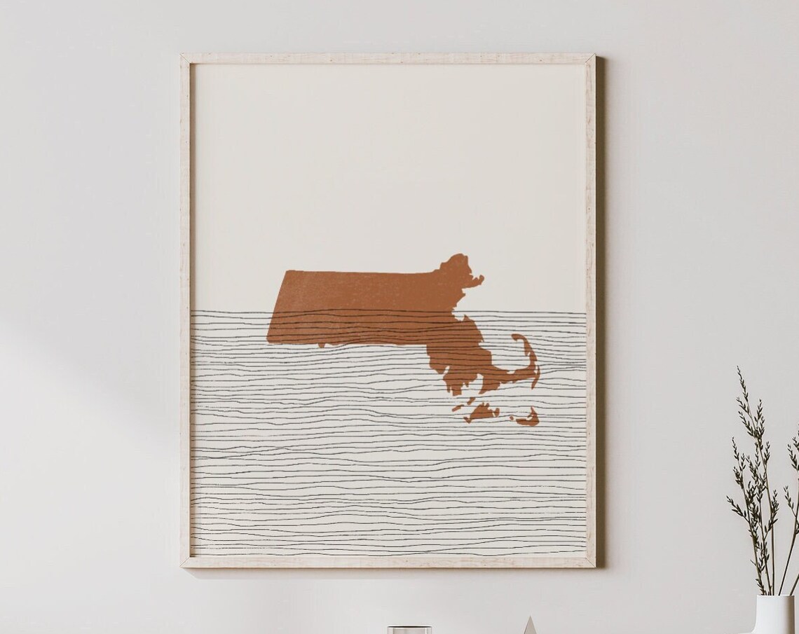 Massachusetts Boho Mid-Century Map Art Print