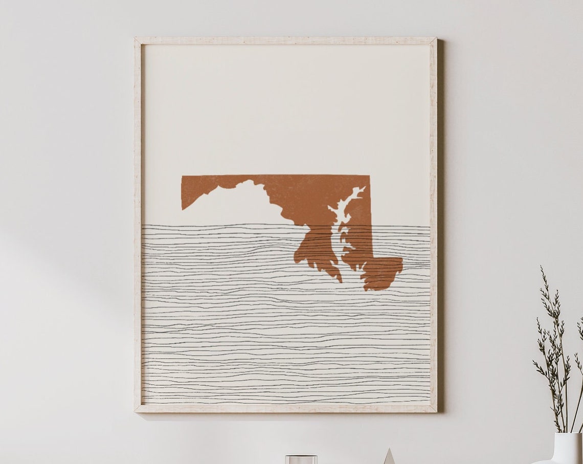 Boho Maryland State Map Line Art Minimalist Terracotta Poster