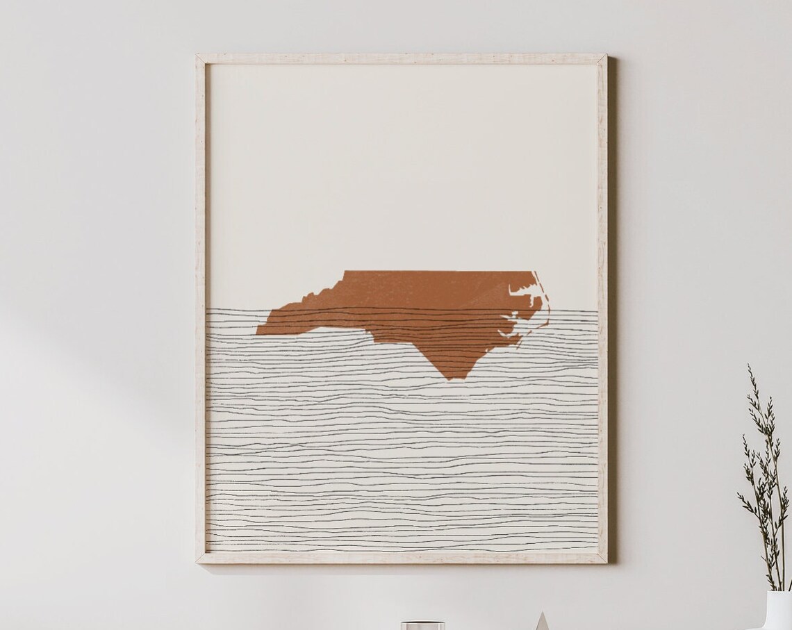 North Carolina Boho Mid-Century State Map Art Print