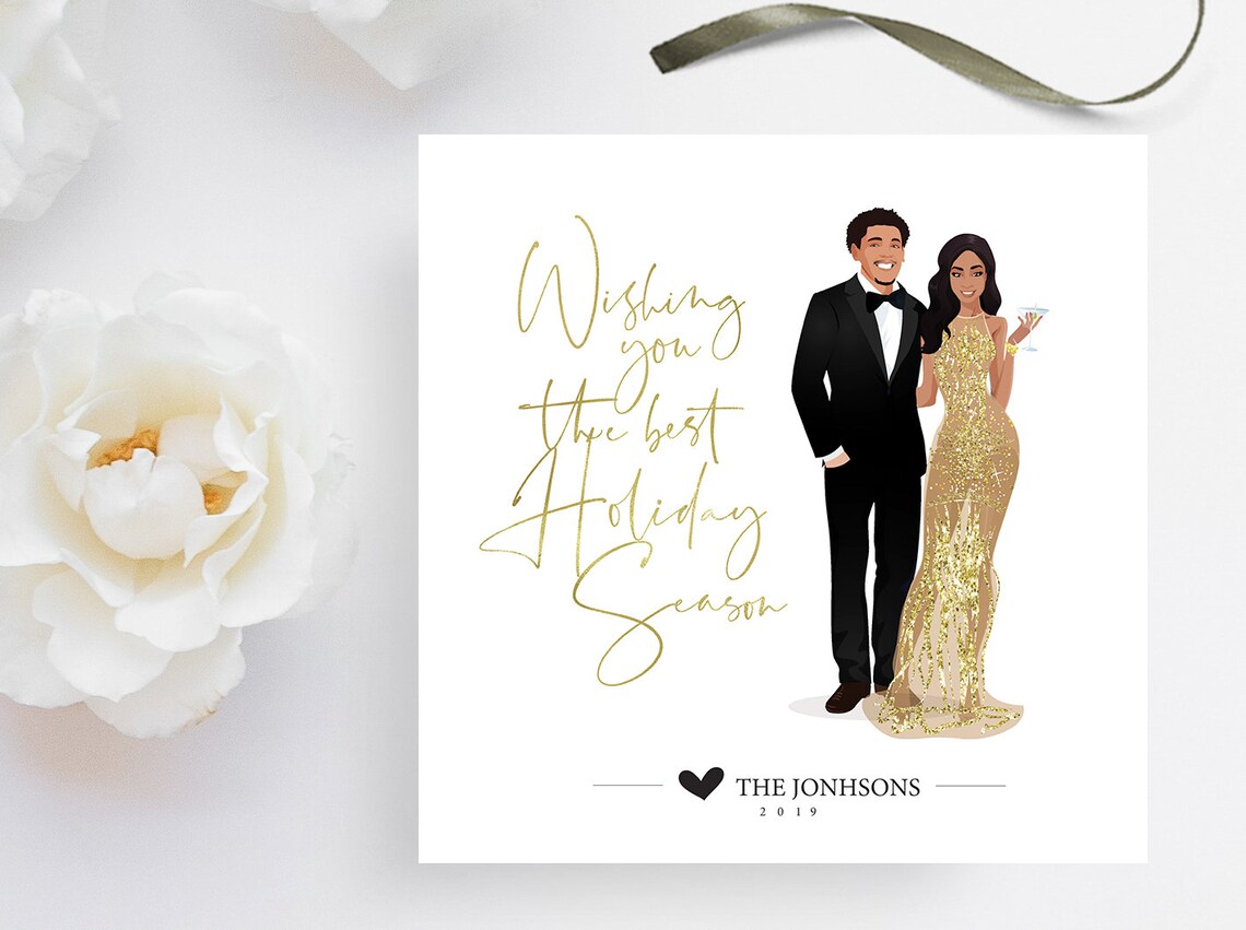 Personalized Holiday Season Greeting Card Custom Couple Art Print