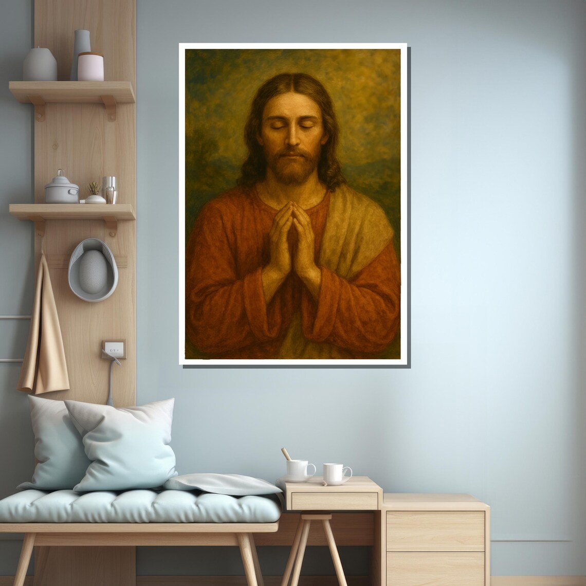 Peaceful Jesus Praying, Faithful Prayer Room Art Print - Image 3