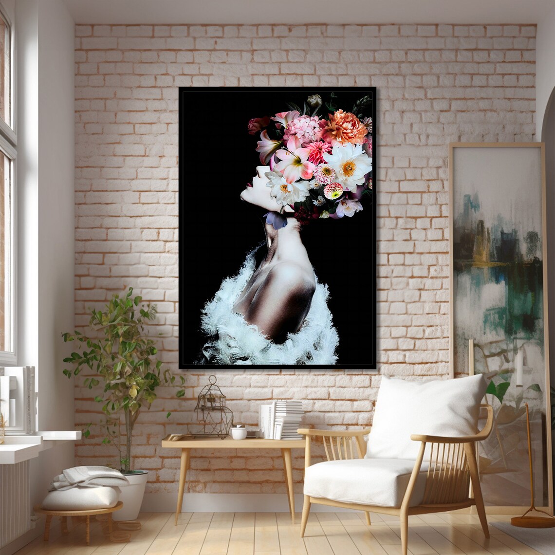 Ethereal Floral Portrait, Elegant Modern Painting - Image 2