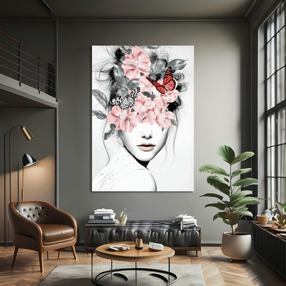 Floral Fantasy Woman With Butterflies Art Print - Image 3