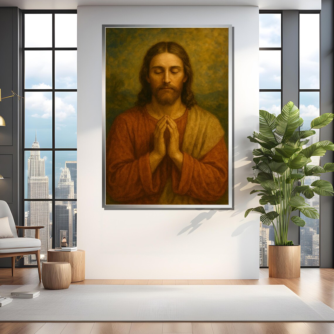 Peaceful Jesus Praying, Faithful Prayer Room Art Print - Image 4