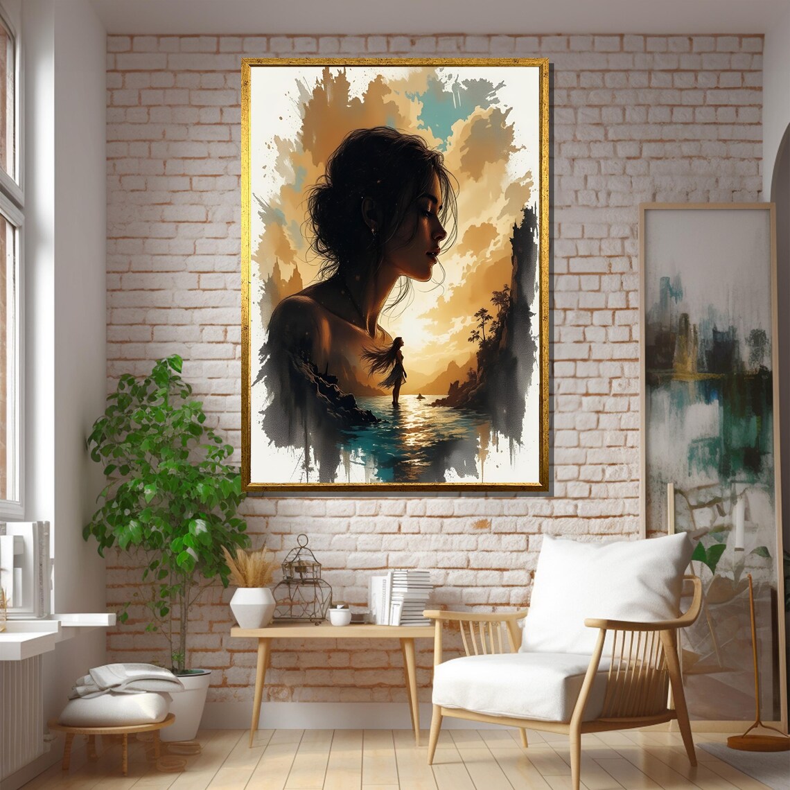 Double Exposure Woman with Sunset Seascape Silhouette Art Poster - Image 5