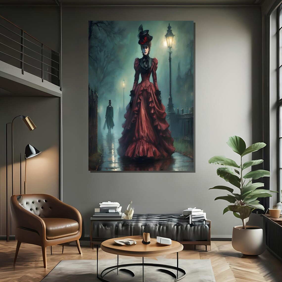 Gothic Victorian Lady In Red Dress, Bedroom Decor - Image 2