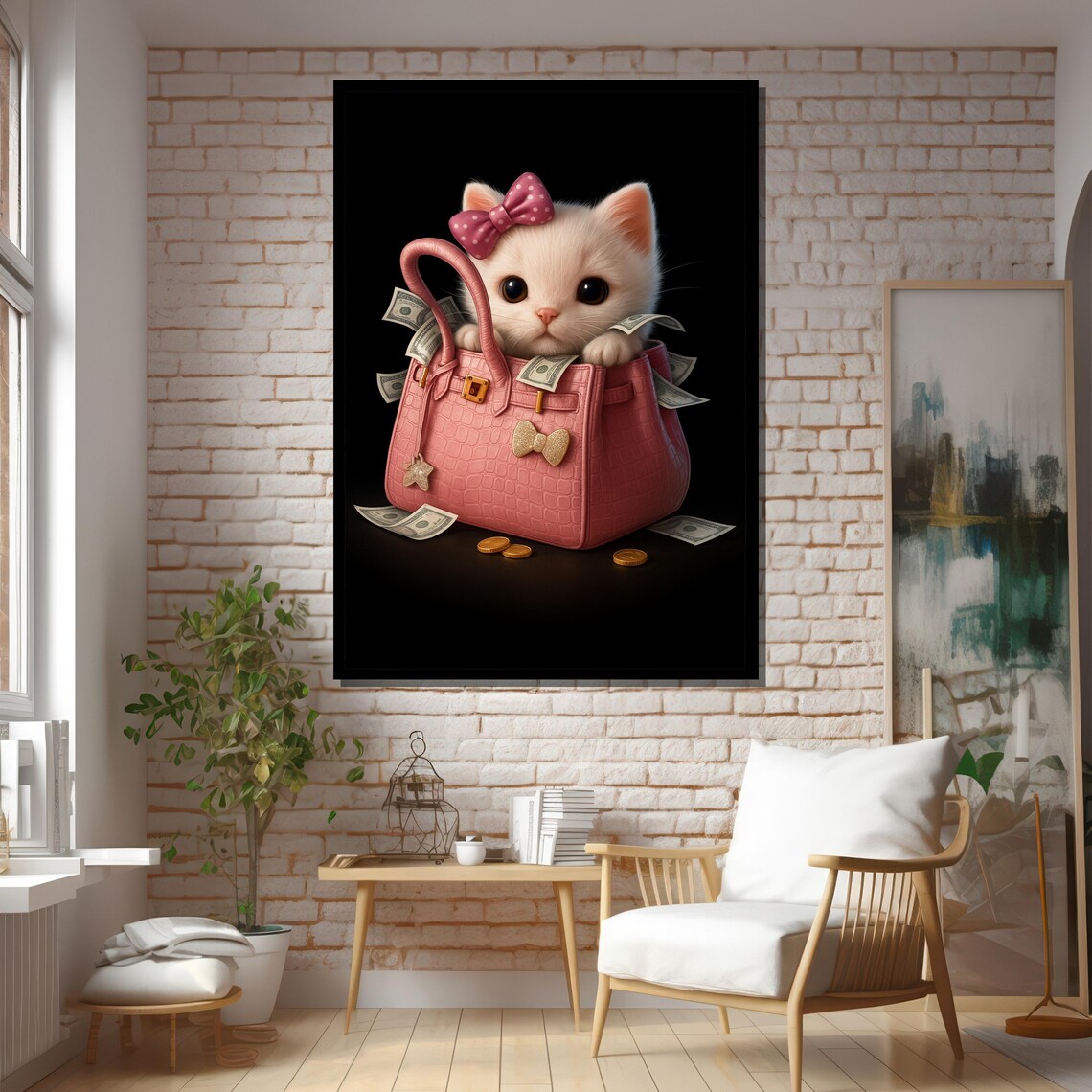 Luxury Cat In Pink Bag, Money Art Print - Image 5
