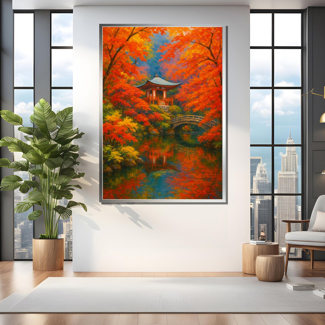 Japanese Temple In Autumn Forest, Landscape Art Print - Image 4