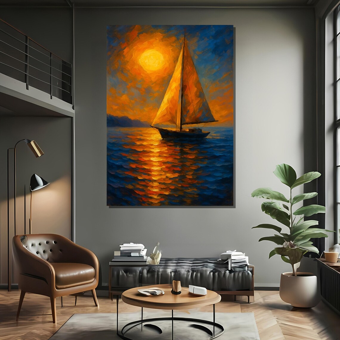 Sunset Sailboat Painting, Vibrant Nautical Art Print - Image 2