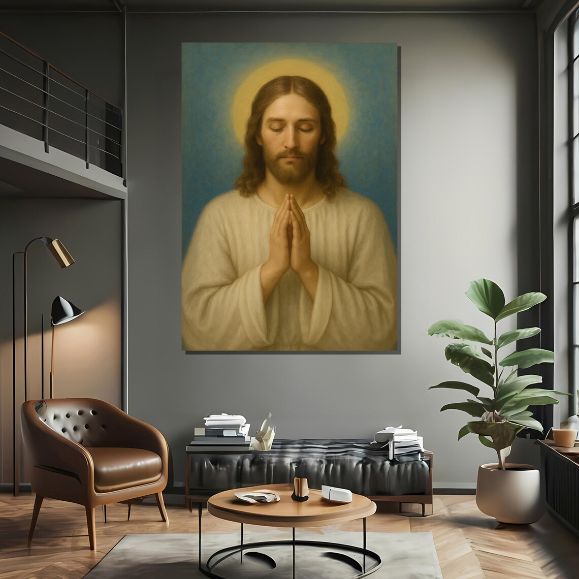 Serene Jesus Christ Painting, Peaceful Religious Wall Decor - Image 2