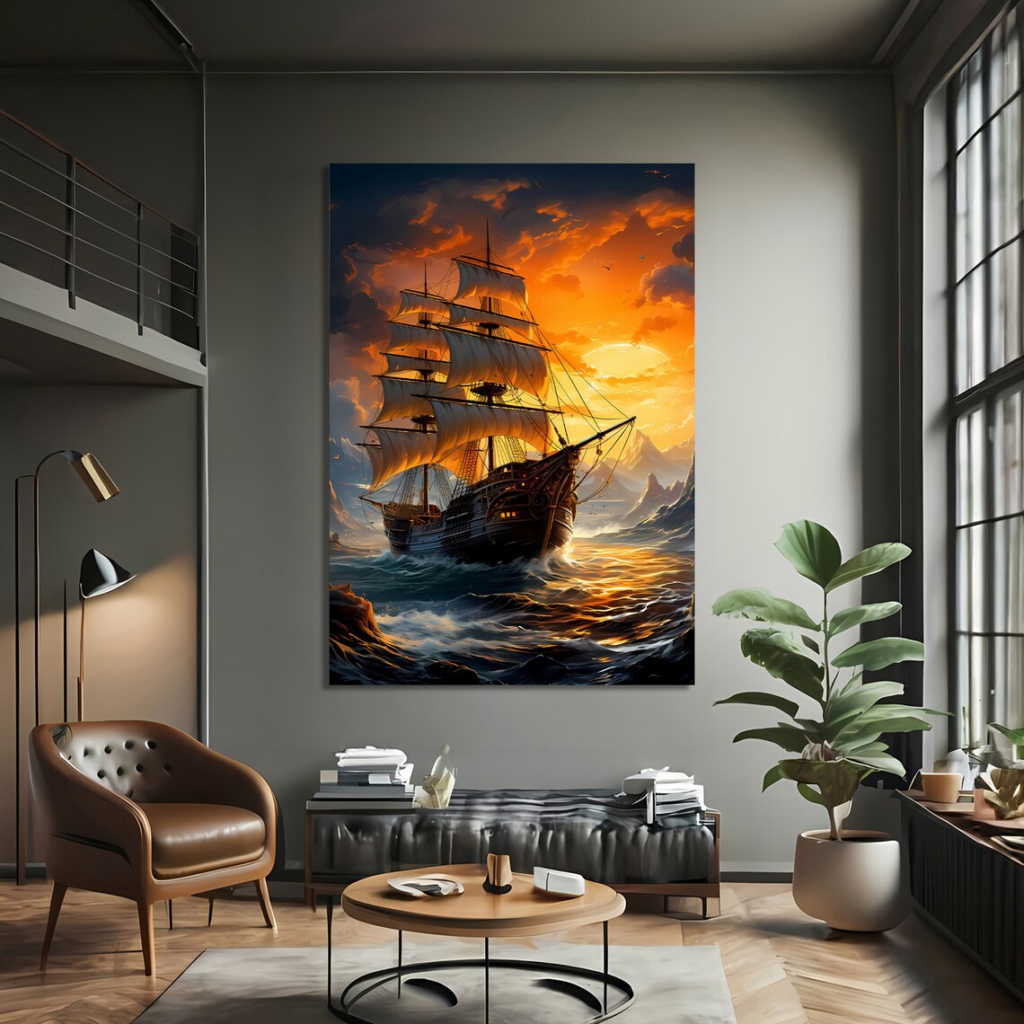 Majestic Tall Ship At Sunset, Nautical Art Print - Image 3