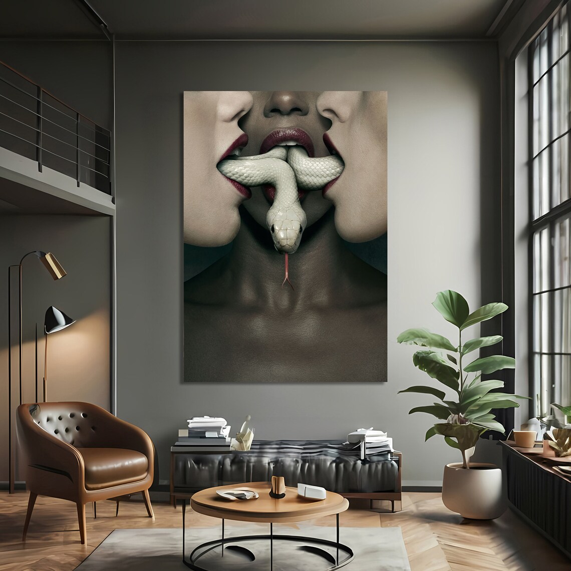 Women And Snake, Surreal Home Decor - Image 3